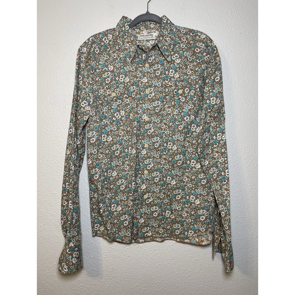 Mens Hollister Vintage Styling Retro Floral Print Western Button Up Shirt Size M